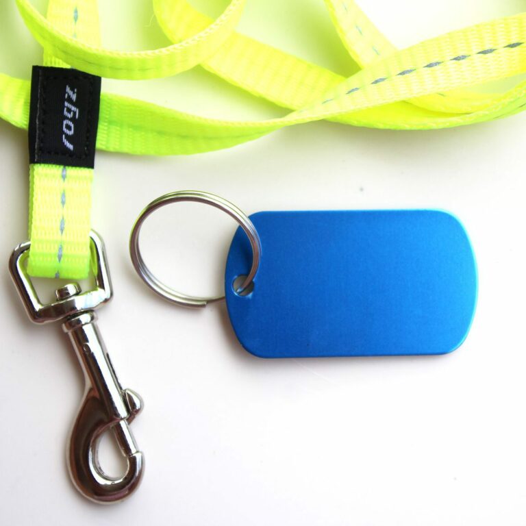 Chapa para perro rectangular de aluminio azul