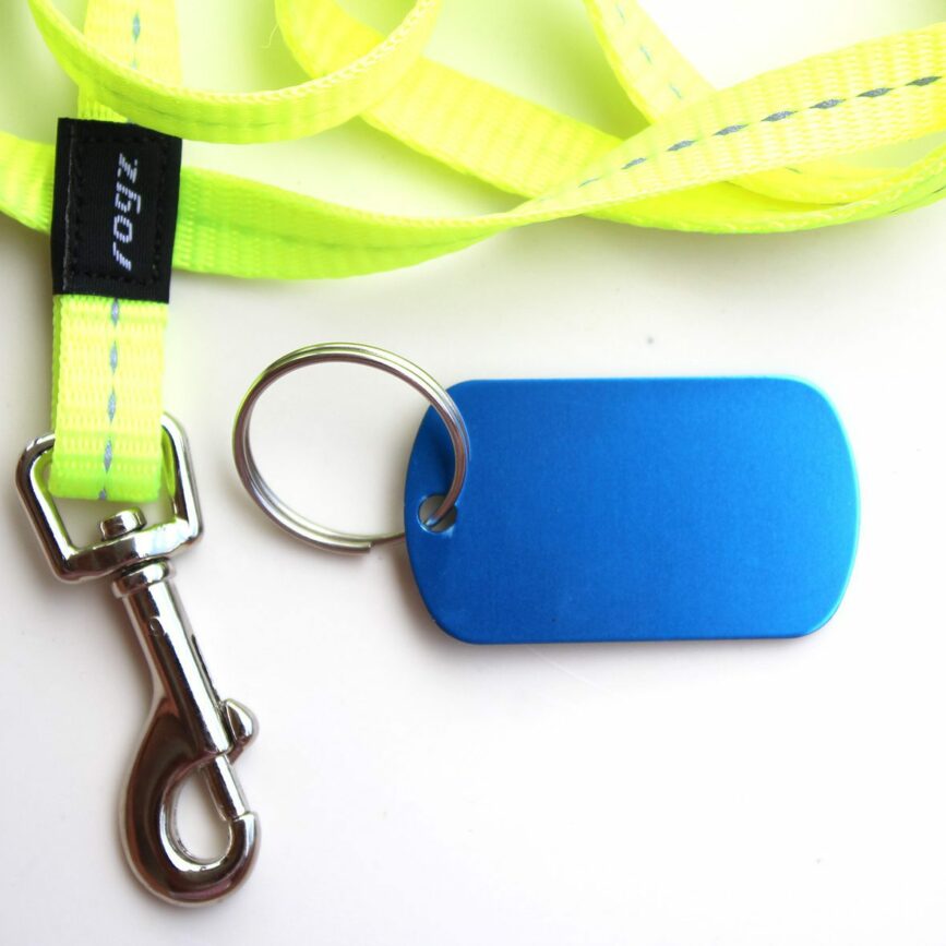Chapa para perro rectangular de aluminio azul