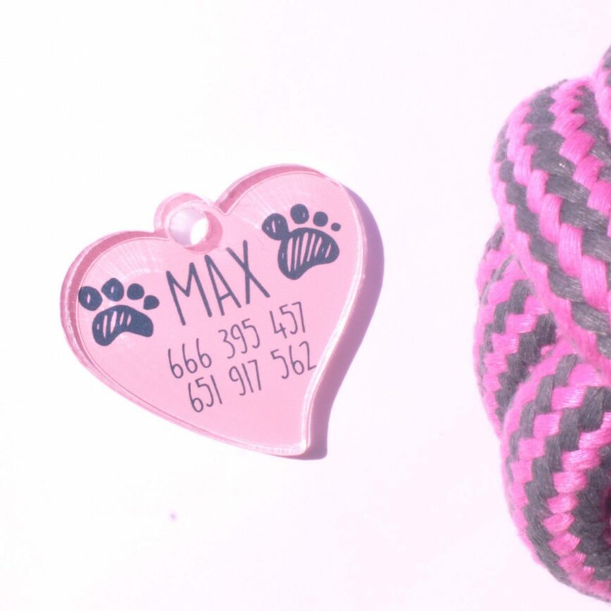 Chapa para perros personalizada en forma de corazón