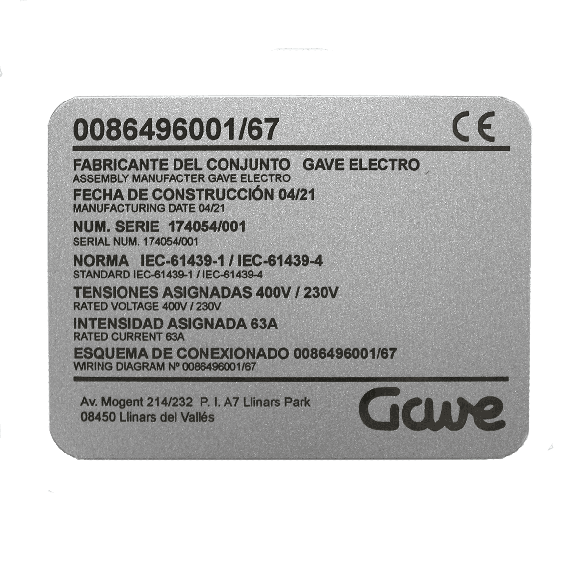 PLaca de caracteristicas de aluminio