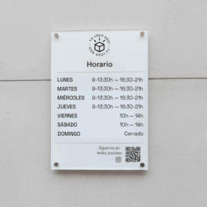 Cartel horario comercial personalizado para exterior