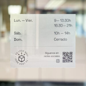 Vinilo horario personalizado para comercios glasé