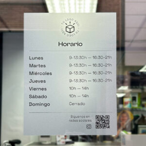 Vinilo horario translúcido para negocios